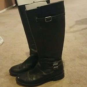 Ecco black leather buckle boots size 37